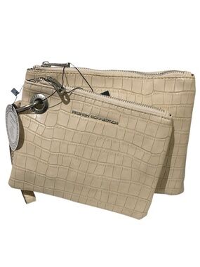 French Connection Dale Crocodile Double Slim Embossed Pouch Wristlet Set Neutral